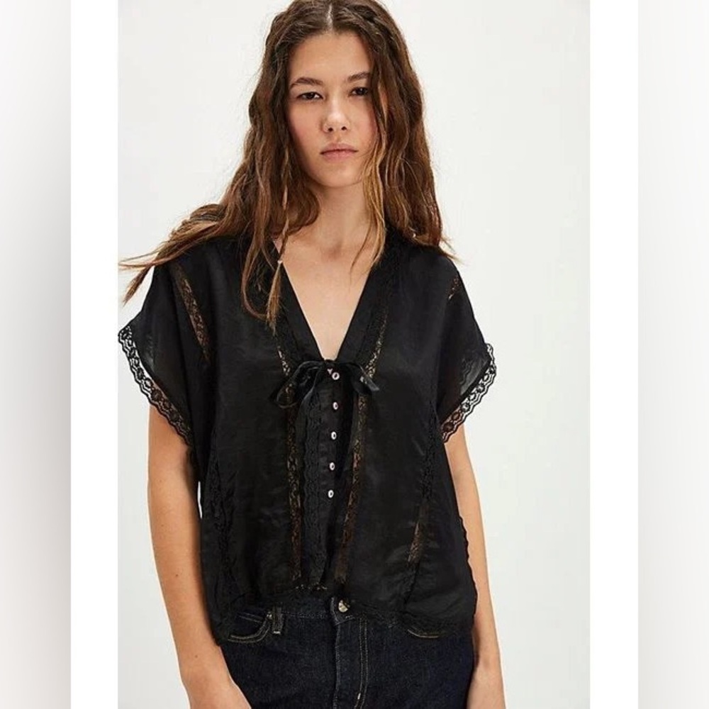 Free people Marigold Shine Lace Top black